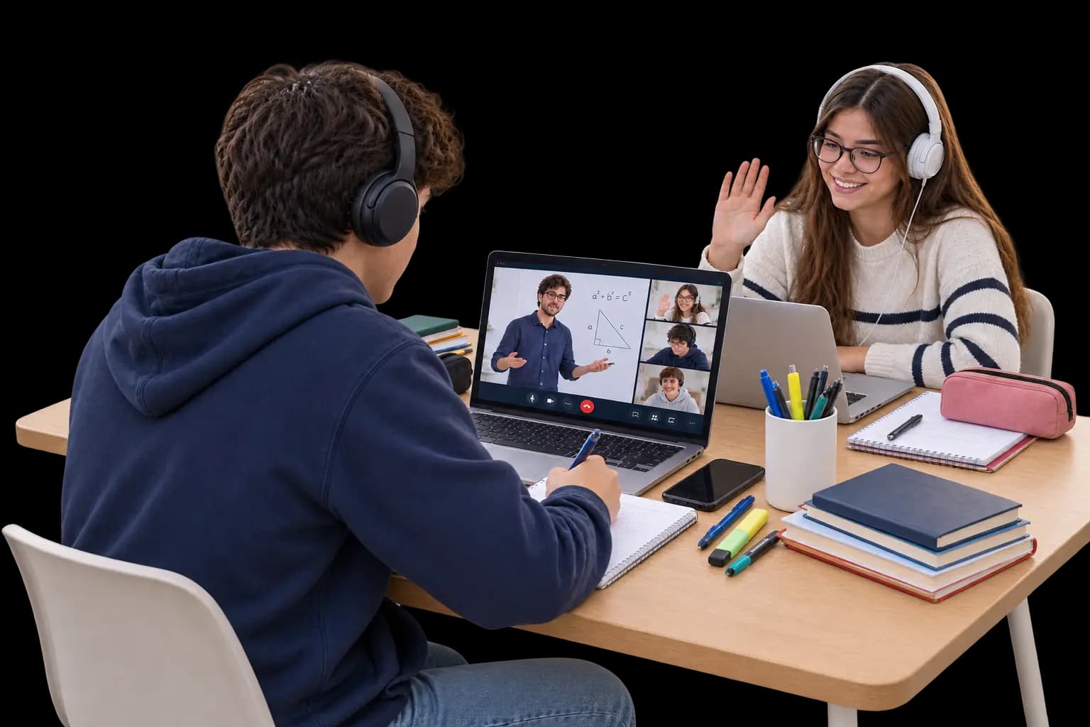 Un alumno de FOKUS en una videollamada de clase desde casa
